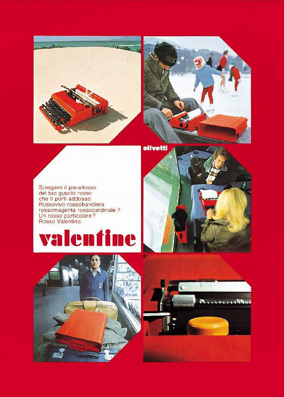 Anuncio de la máquina de escribir portátil Valentine publicado en la revista Casabella en 1969. Imagen: Archivo Histórico Olivetti