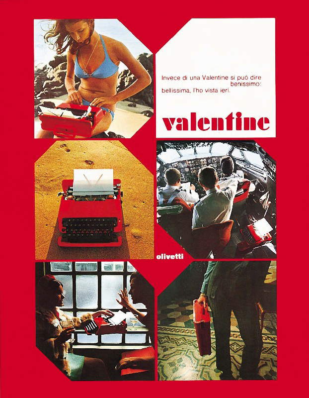Anuncio de la máquina de escribir portátil Valentine publicado en la revista Casabella en 1969. Imagen: Archivo Histórico Olivetti