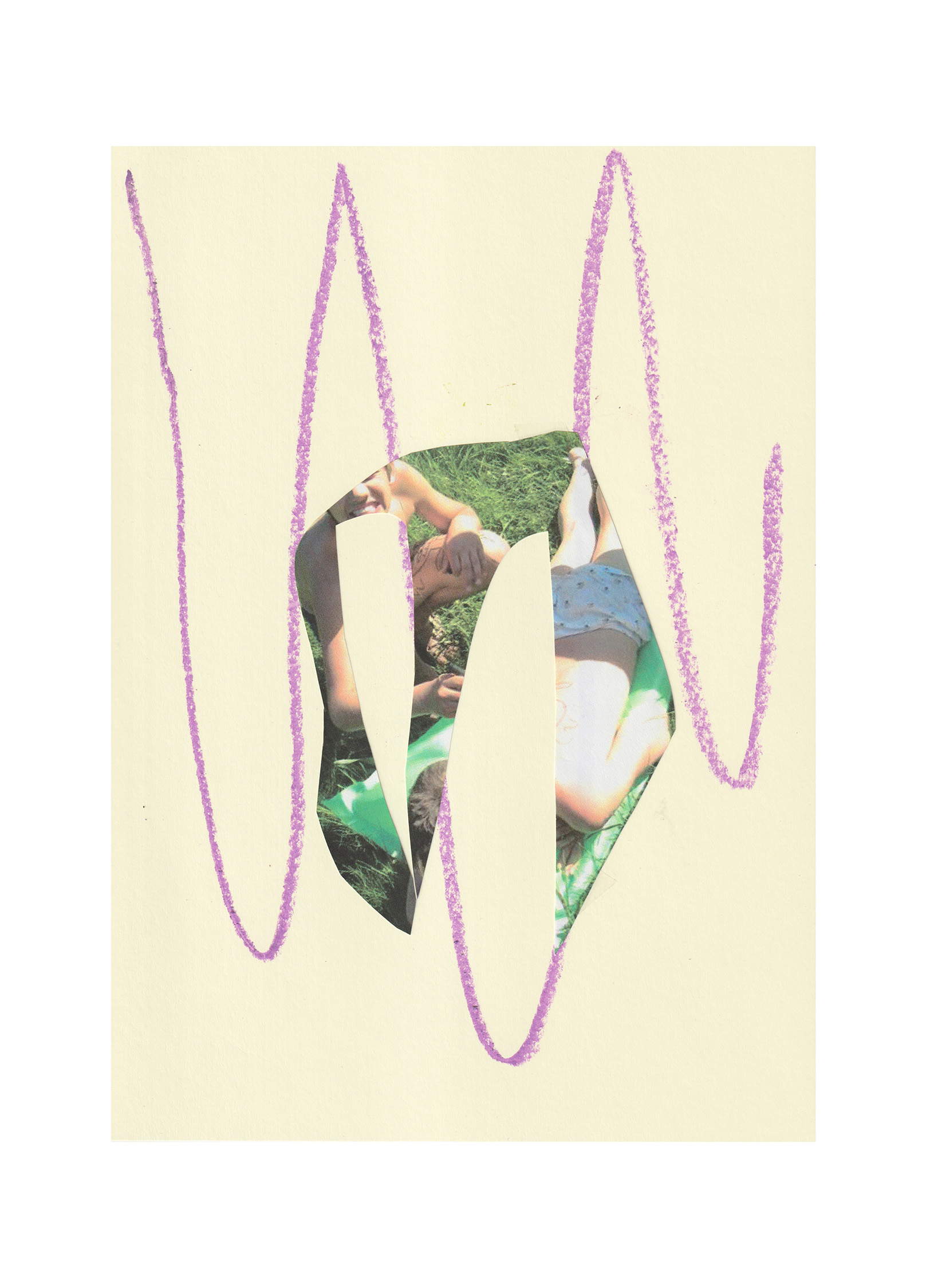 Cesare Biratoni, Ohne Titel (2023; Collage und Pastell auf Papier, 29,7 x 21 cm)