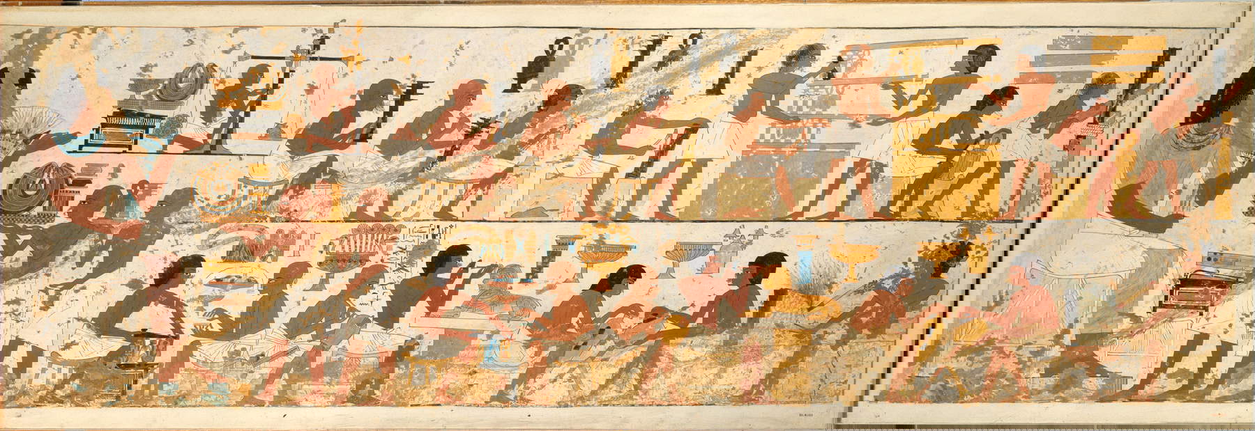 Norman de Garies Davies, Handwerker, Kopie aus dem Grabmal von Nebamun und Ipuky (Original ca. 1390-1350 v. Chr., Kopie aus dem 20. Jahrhundert; Tempera auf Papier, 50 x 159,5 cm; New York, Metropolitan Museum)