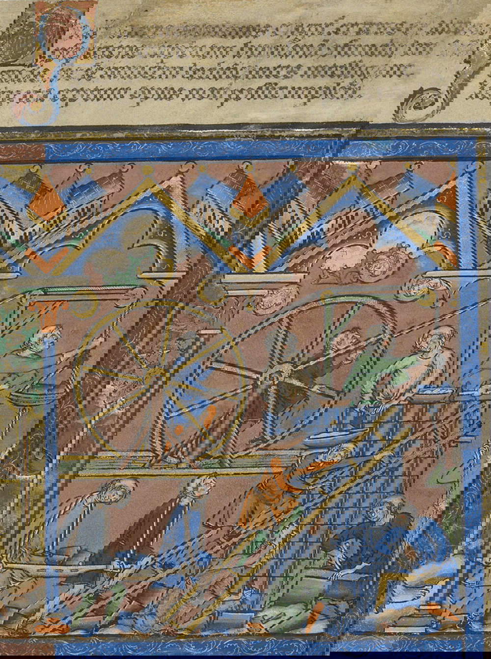 Französischer Miniaturist, Der Turmbau zu Babel, aus der Maciejowski-Bibel (um 1250; illuminierte Handschrift; New York, The Morgan Library &amp; Museum, MS m.638, fol. 3r)