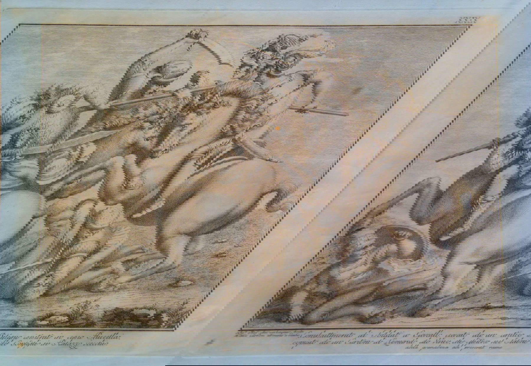 Antonio Fedi, Matteo Carboni, Lotta di cavalieri dalla Battaglia di Anghiari di Leonardo da Vinci (1791; acquaforte e bulino, 243 x 360 mm; Anghiari, Museo della Battaglia e di Anghiari)