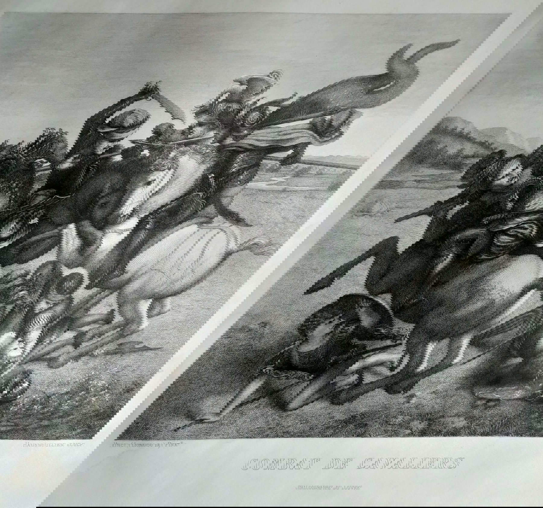 William Haussoullier, Lotta di cavalieri dalla Battaglia di Anghiari di Leonardo Da Vinci dalla cosiddetta &ldquo;copia Timbal&rdquo; (1880 circa; acquaforte, 245 x 287 mm; Anghiari, Museo della Battaglia e di Anghiari)