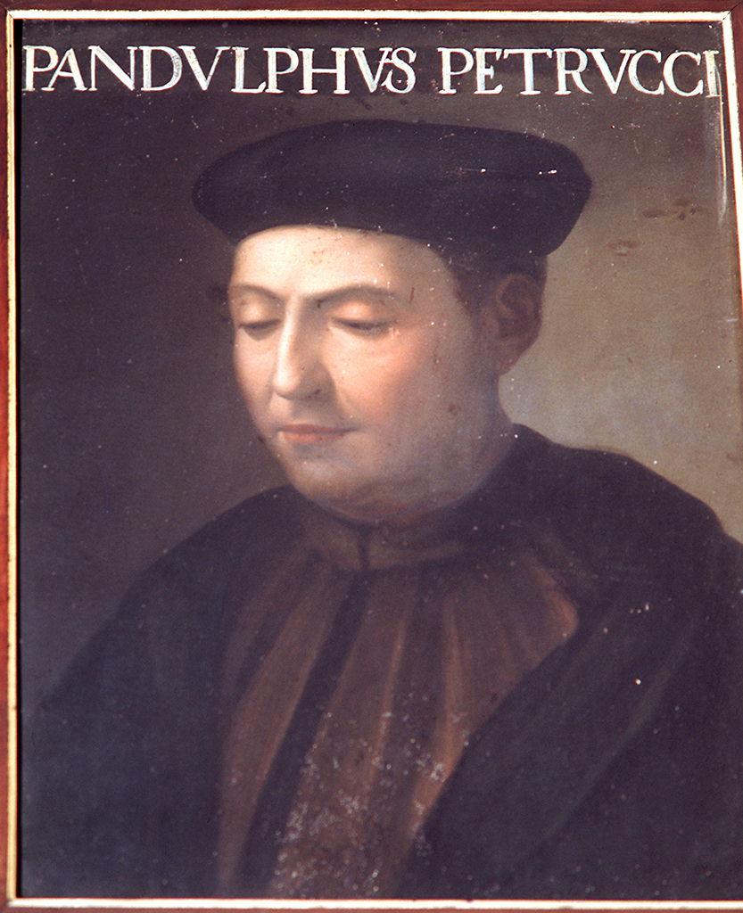 Cristofano dell'Altissimo, Ritratto di Pandolfo Petrucci (1552-1568; olio su tavola; Firenze, Gallerie degli Uffizi) Cristofano dell'Altissimo, Ritratto di Pandolfo Petrucci (1552-1568; olio su tavola; Firenze, Gallerie degli Uffizi)