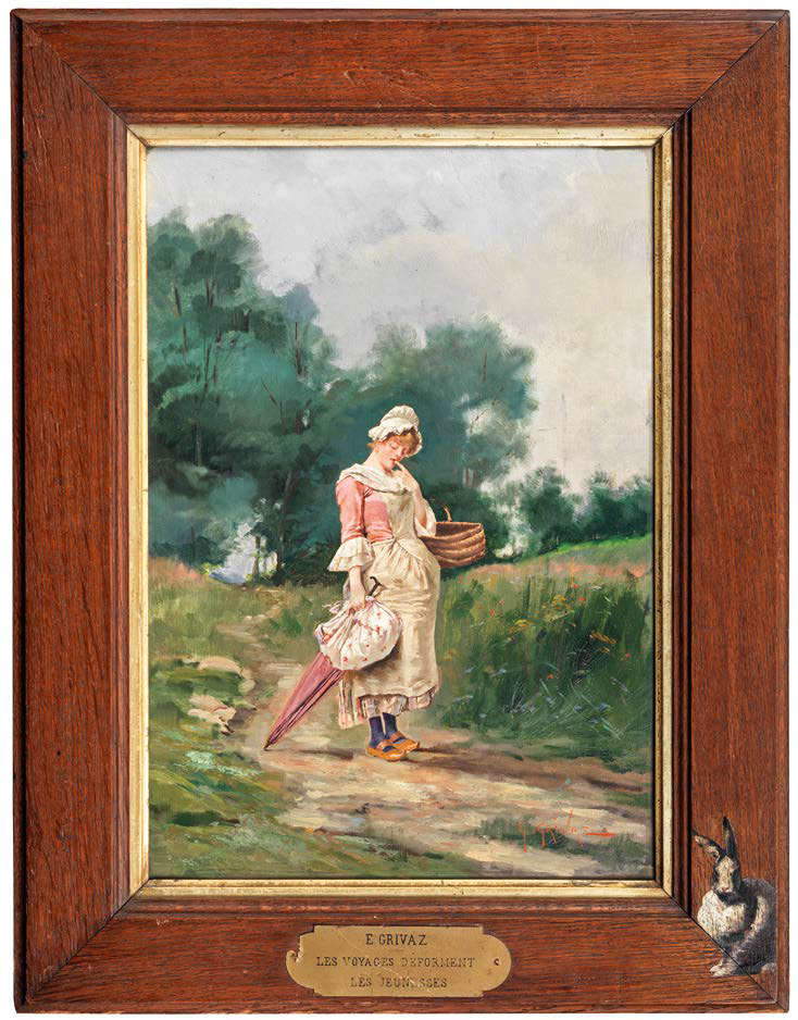 Eugène Grivaz, Les Voyages déforment les jeunesses (Öl auf Leinwand, 60,7 × 47 cm; Paris, Privatsammlung) Eugène Grivaz, Les Voyages déforment les jeunesses (Öl auf Leinwand, 60,7 × 47 cm; Paris, Privatsammlung)