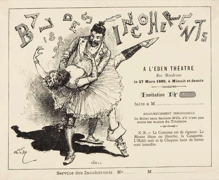 Einladung zum Bal des Incohérents, Paris, Eden-Théâtre, 27. März 1889 (135 × 175 mm; Paris, Privatsammlung) Einladung zum Bal des Incohérents, Paris, Eden-Théâtre, 27. März 1889 (135 × 175 mm; Paris, Privatsammlung)
