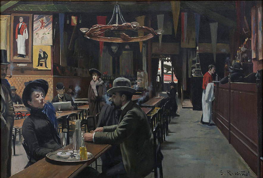 Santiago Rusiñol, Café de Montmartre (oder Café des Incohérents) (1889-1890; Öl auf Leinwand, 80 x 116 cm; Monistirol de Montserrat, Museu de Montserrat) Santiago Rusiñol, Café de Montmartre (oder Café des Incohérents) (1889-1890; Öl auf Leinwand, 80 x 116 cm; Monistirol de Montserrat, Museu de Montserrat)