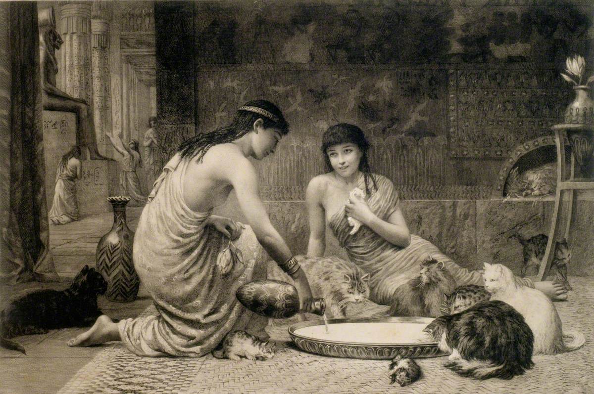 Edwin Long, Sacred to Pasht (1888 ; gravure sur papier, 284 x 435 mm ; Bournemouth, Russell-Cotes Art Gallery &amp; Museum)