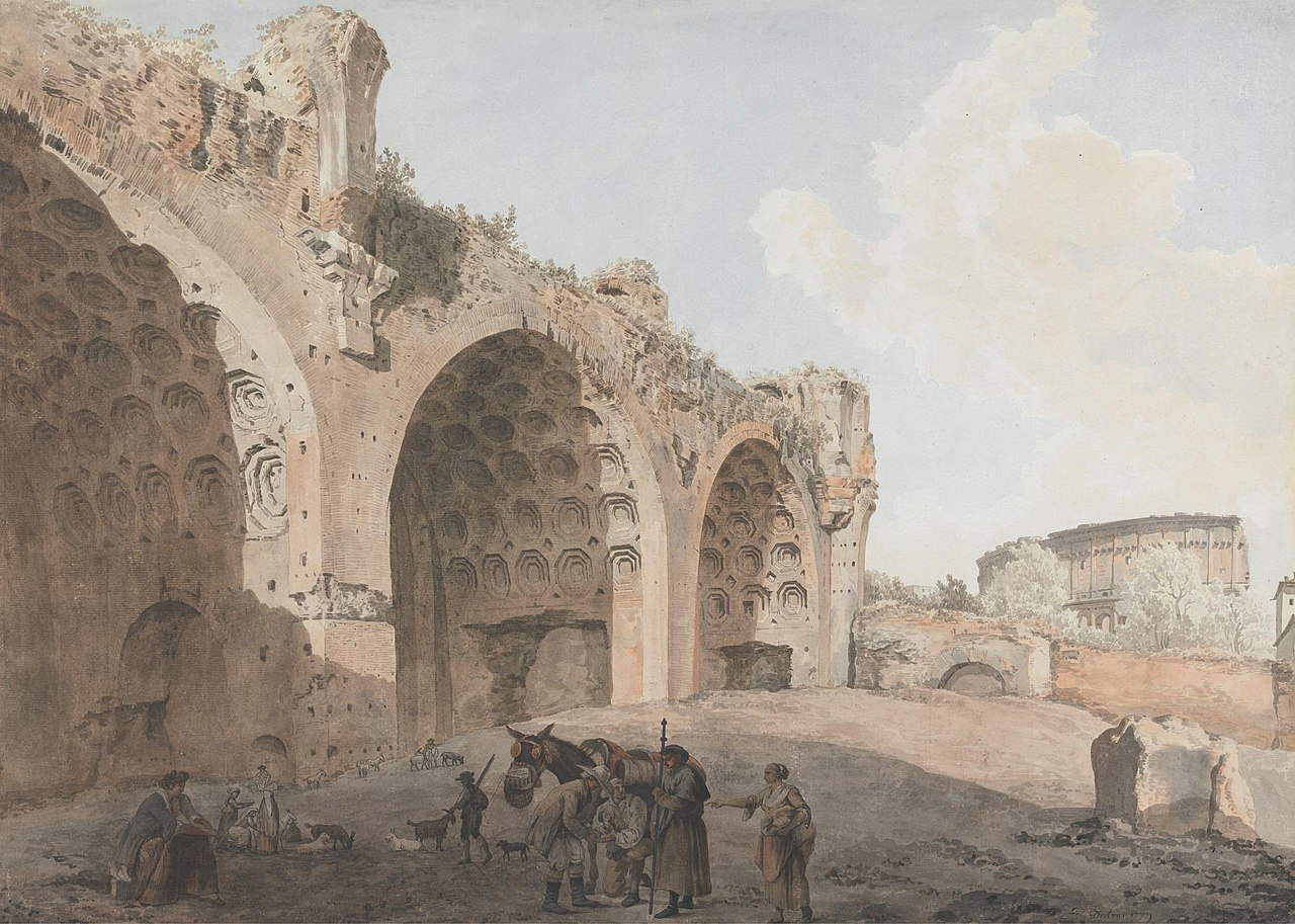 Abraham-Louis-Rodolphe Ducros, The Ruins of the Basilica of Maxentius in Rome (1779; watercolor with ink on paper, 530 x 74 cm; New Haven, Yale Center for British Art) Abraham-Louis-Rodolphe Ducros, The Ruins of the Basilica of Maxentius in Rome (1779; watercolor with ink on paper, 530 x 74 cm; New Haven, Yale Center for British Art)