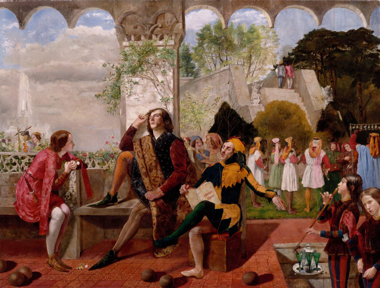 Walter Howell Deverell, Twelfth Night (1850 ; huile sur toile, 101,6 x 132,1 cm ; collection privée) Walter Howell Deverell, Twelfth Night (1850 ; huile sur toile, 101,6 x 132,1 cm ; collection privée)