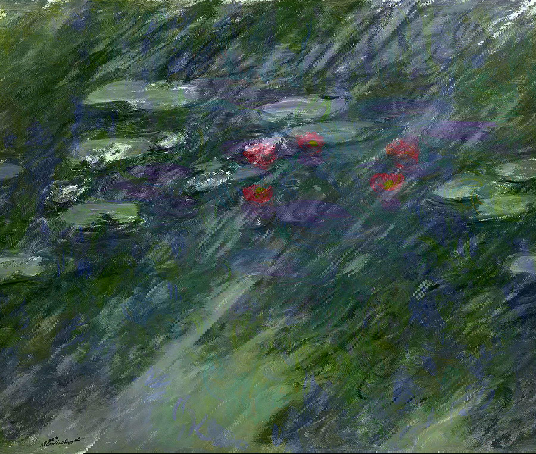 Claude Monet, Water Lilies (ca. 1916-1919; oil on canvas, 130 x 152 cm; Paris, Musée Marmottan Monet, Michel Monet Bequest, 1966, Inv. 5098) Claude Monet, Water Lilies (ca. 1916-1919; oil on canvas, 130 x 152 cm; Paris, Musée Marmottan Monet, Michel Monet Bequest, 1966, Inv. 5098)