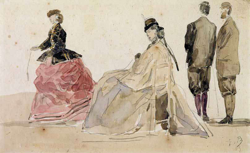 Eugène Boudin, Crinoline on the Beach (post 1860; watercolor, 17 × 27.5 cm; Paris, Musée Marmottan Monet, Michel Monet Bequest, 1966, Inv. 5057) Eugène Boudin, Crinoline on the Beach (post 1860; watercolor, 17 × 27.5 cm; Paris, Musée Marmottan Monet, Michel Monet Bequest, 1966, Inv. 5057)