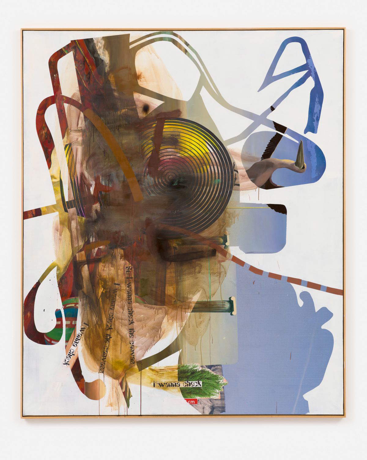 Albert Oehlen, Ö-Norm 6 (2012, 2020-2021 ; huile et papier sur toile, 240 x 200 cm) Albert Oehlen, Ö-Norm 6 (2012, 2020-2021 ; huile et papier sur toile, 240 x 200 cm)