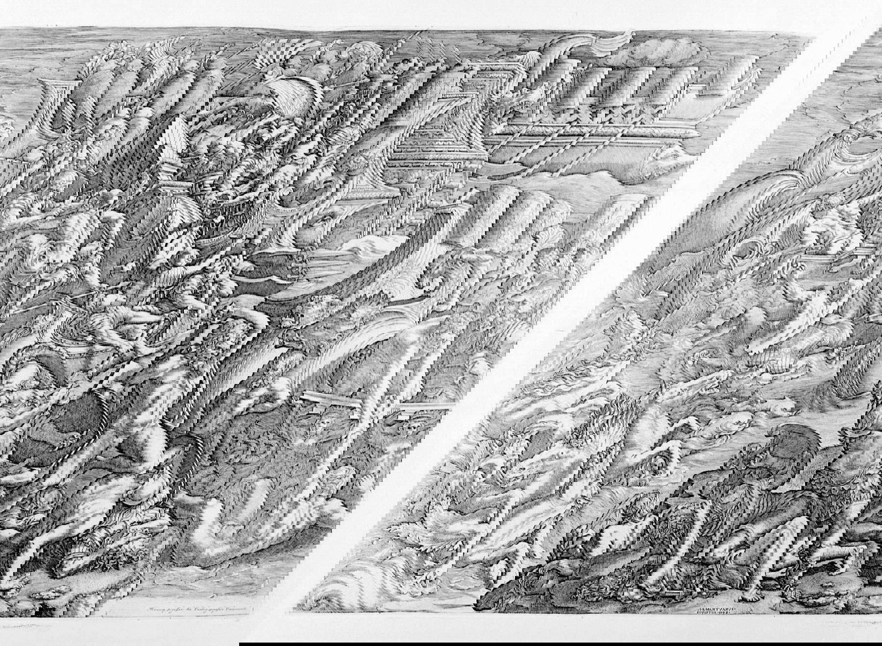 Giovan Battista Scultori, Battaglia navale (1538 ; gravure au burin, 405 × 584 mm ; Rome, Institut central de graphisme, inv. S-FN1117) Giovan Battista Scultori, Battaglia navale (1538 ; gravure au burin, 405 × 584 mm ; Rome, Institut central de graphisme, inv. S-FN1117)