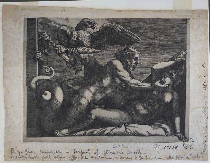 Giovan Battista Scultori, Jupiter embrassant Olympias (1538 ; gravure au burin, 165 × 218 mm ; Bologne, Pinacoteca Nazionale, inv. 22358) Giovan Battista Scultori, Jupiter embrassant Olympias (1538 ; gravure au burin, 165 × 218 mm ; Bologne, Pinacoteca Nazionale, inv. 22358)
