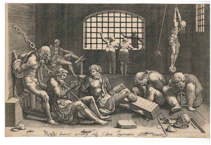 Giovan Battista Scultori, Prisonniers (1536-1540? ; gravure au burin, 275 × 421 mm ; Mantoue, Palais ducal, inv. n° 123138) Giovan Battista Scultori, Prisonniers (1536-1540? ; gravure au burin, 275 × 421 mm ; Mantoue, Palais ducal, inv. n° 123138)