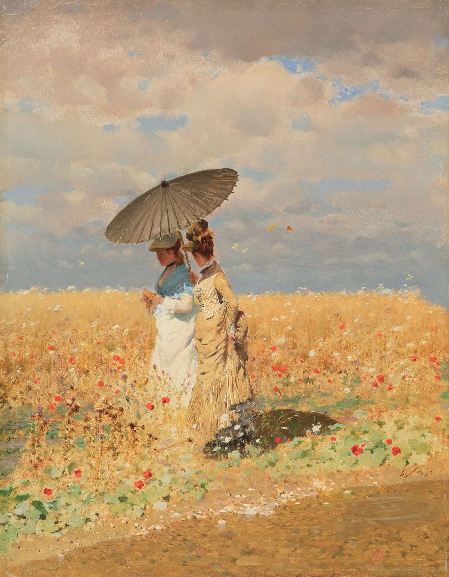 Giuseppe De Nittis, Dans les bl&eacute;s (1873 ; huile sur toile, 33 x 25 cm ; collection priv&eacute;e)