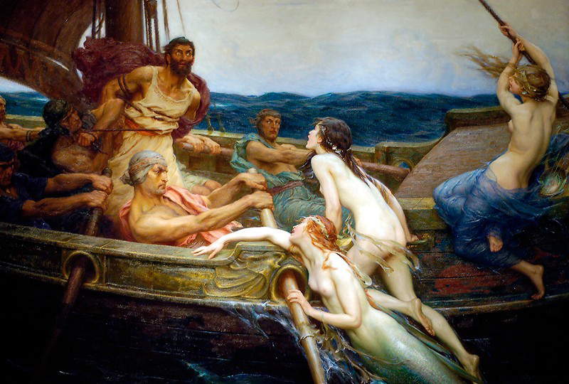 Herbert James Draper, Ulysse et les sirènes (1909 ; huile sur toile, 177 x 213,5 cm ; Kingston upon Hull, Ferens Art Gallery) Herbert James Draper, Ulysse et les sirènes (1909 ; huile sur toile, 177 x 213,5 cm ; Kingston upon Hull, Ferens Art Gallery)