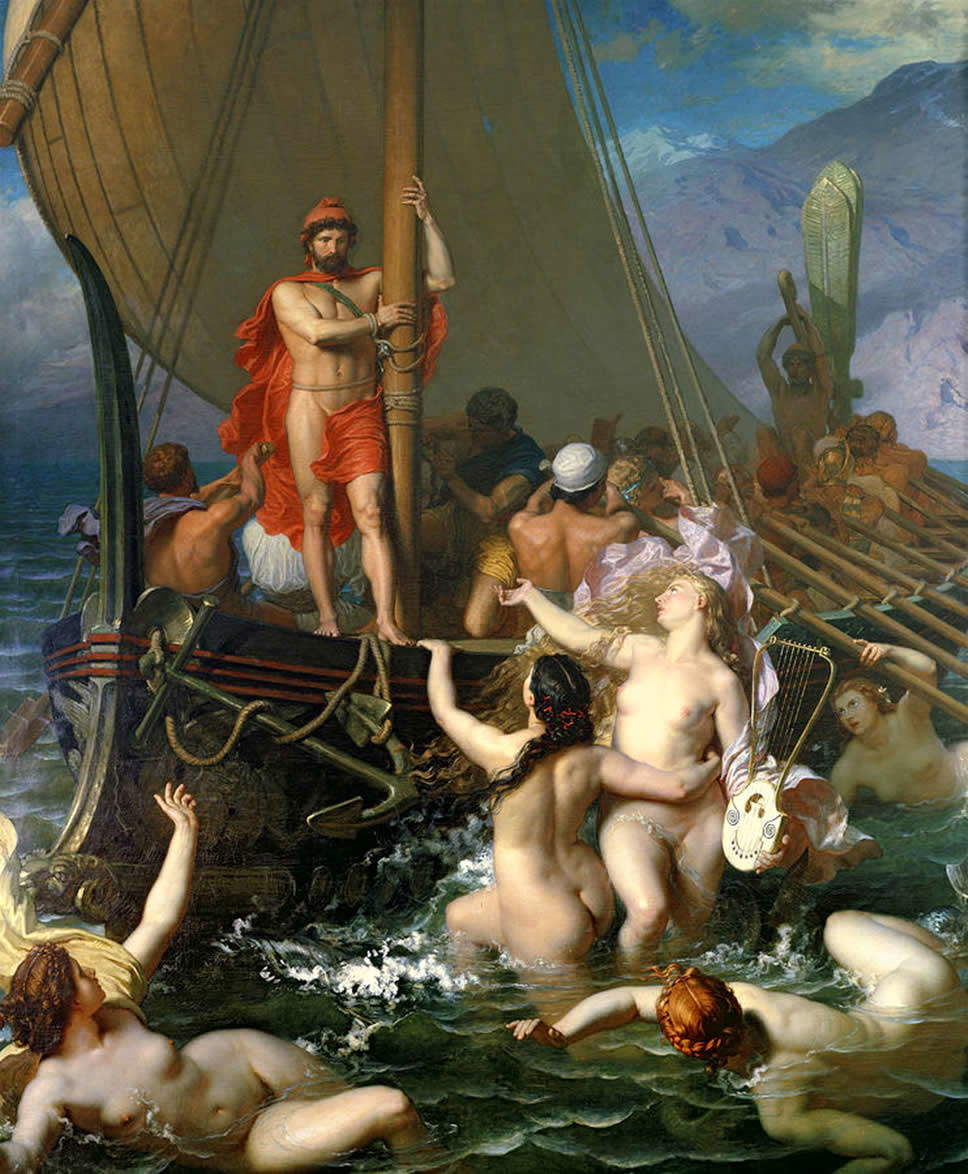 Léon Belly, Ulysse et les Sirènes (1867 ; huile sur toile, 363 x 300 cm ; Saint-Omer, Musée de l'hôtel Sandelin) Léon Belly, Ulysse et les Sirènes (1867 ; huile sur toile, 363 x 300 cm ; Saint-Omer, Musée de l'hôtel Sandelin)