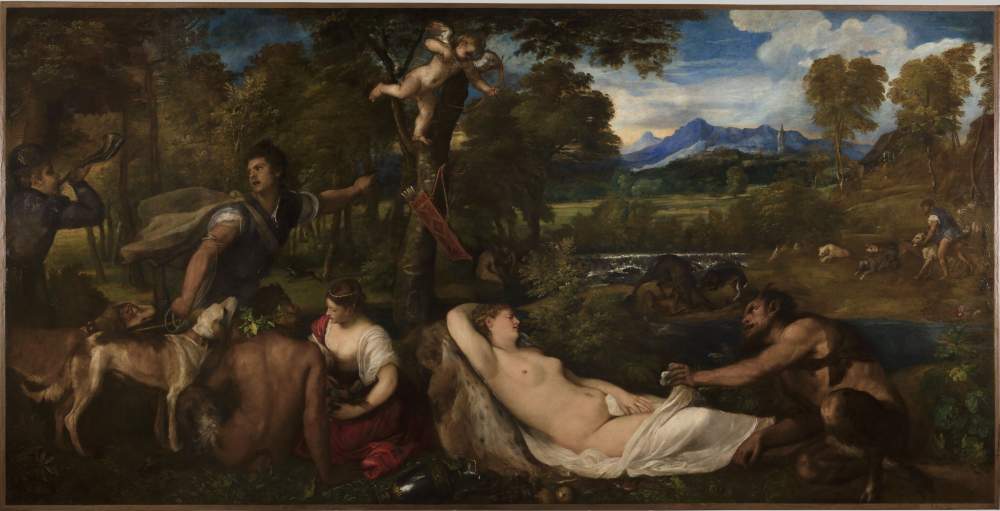 Scuola di Tiziano, Venere del Pardo (1525-1530; olio su tela, 196 x 386 cm; Parigi, Louvre)