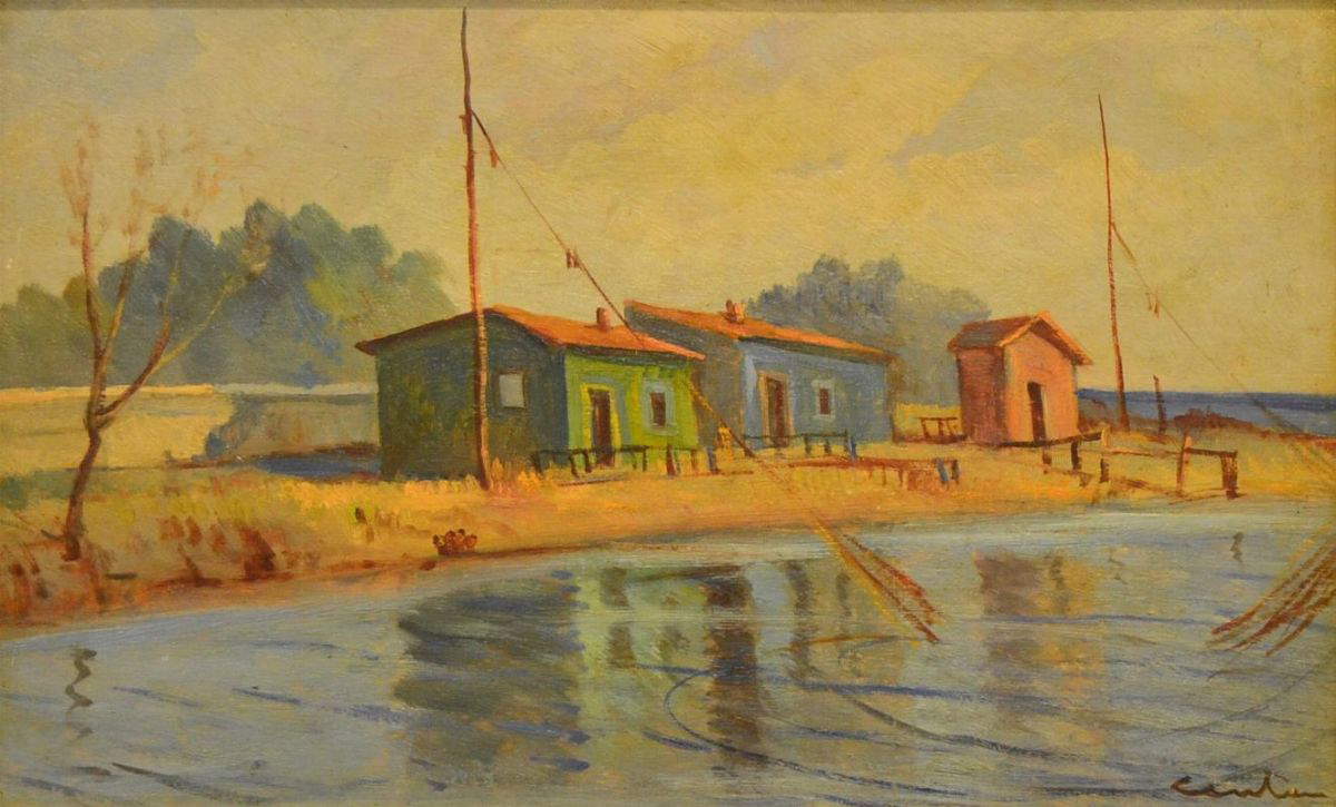 Gino Centoni, River Landscape (37 x 59 cm; oil on plywood; Private collection)