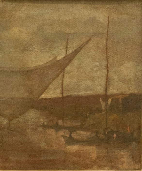 Spartaco Carlini, Retone sull'Arno. River landscape (oil on cardboard; Pisa, Museo Nazionale di Palazzo Reale).