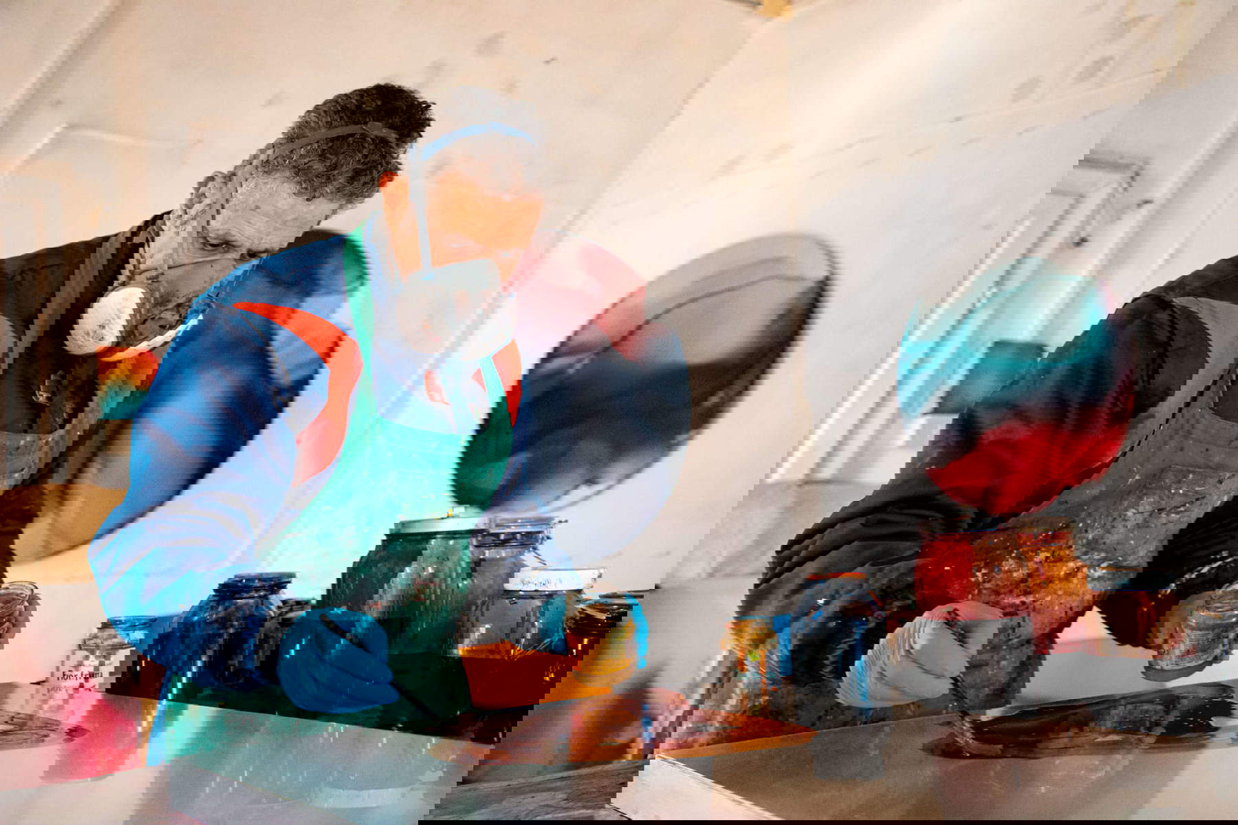 Maurizio Faleni at work on his works