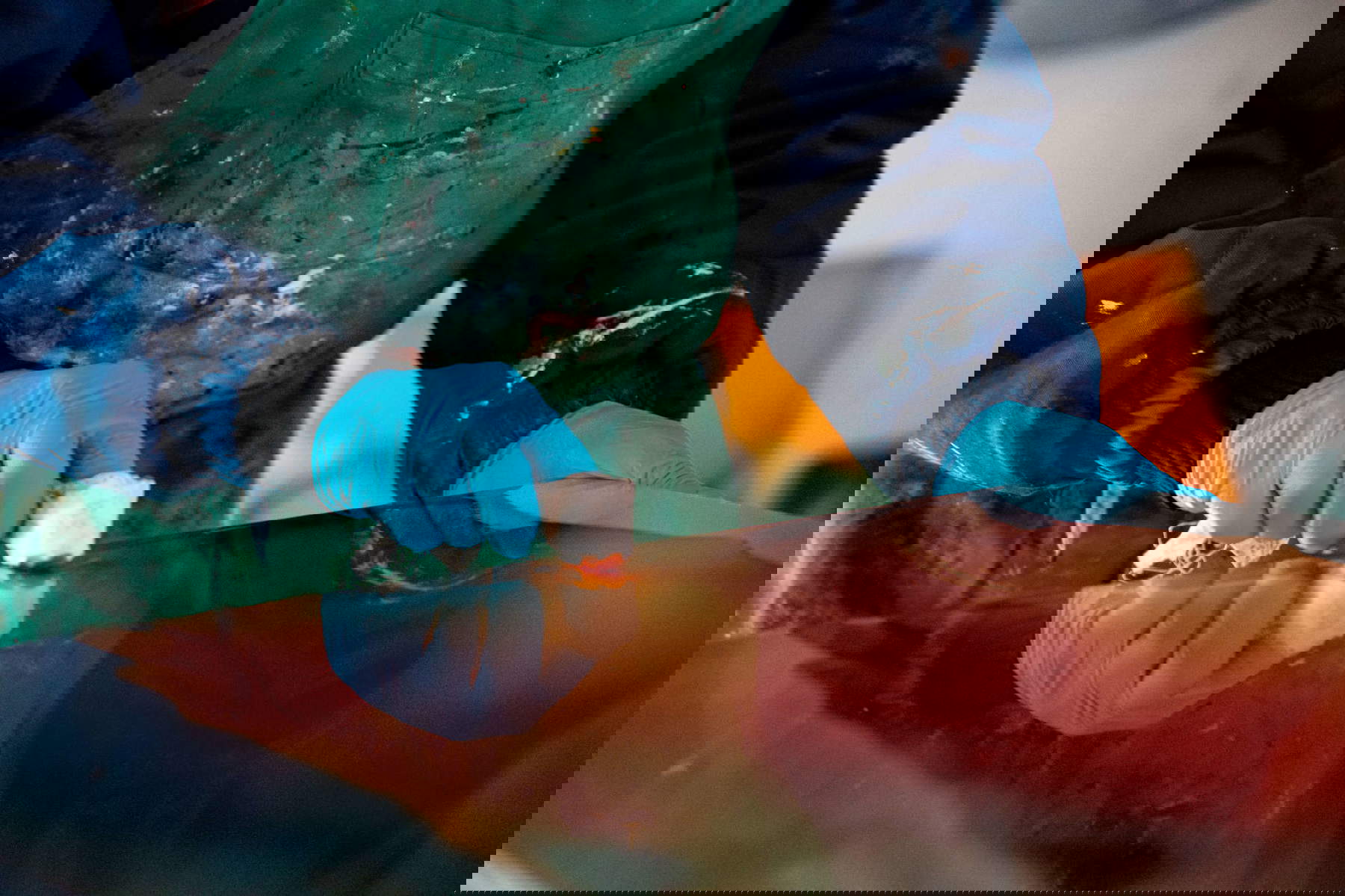 Maurizio Faleni at work on his works