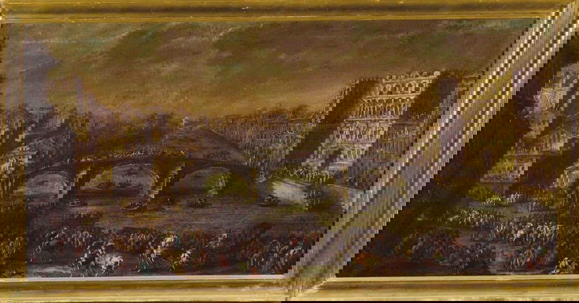 Gherardo Poli, Vues du pont (vers 1700-1724 ; huile sur toile, 53 x 105 cm ; Florence, Palazzo Pitti, Galerie palatine et appartements royaux) Gherardo Poli, Vues du pont (vers 1700-1724 ; huile sur toile, 53 x 105 cm ; Florence, Palazzo Pitti, Galerie palatine et appartements royaux)