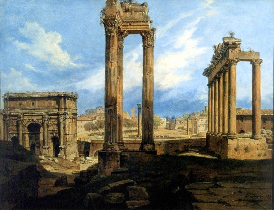 John Faure, El Foro Romano (1835; óleo sobre papel aplicado a lienzo; Roma, Galería Nacional de Arte Moderno y Contemporáneo) John Faure, El Foro Romano (1835; óleo sobre papel aplicado a lienzo; Roma, Galería Nacional de Arte Moderno y Contemporáneo)