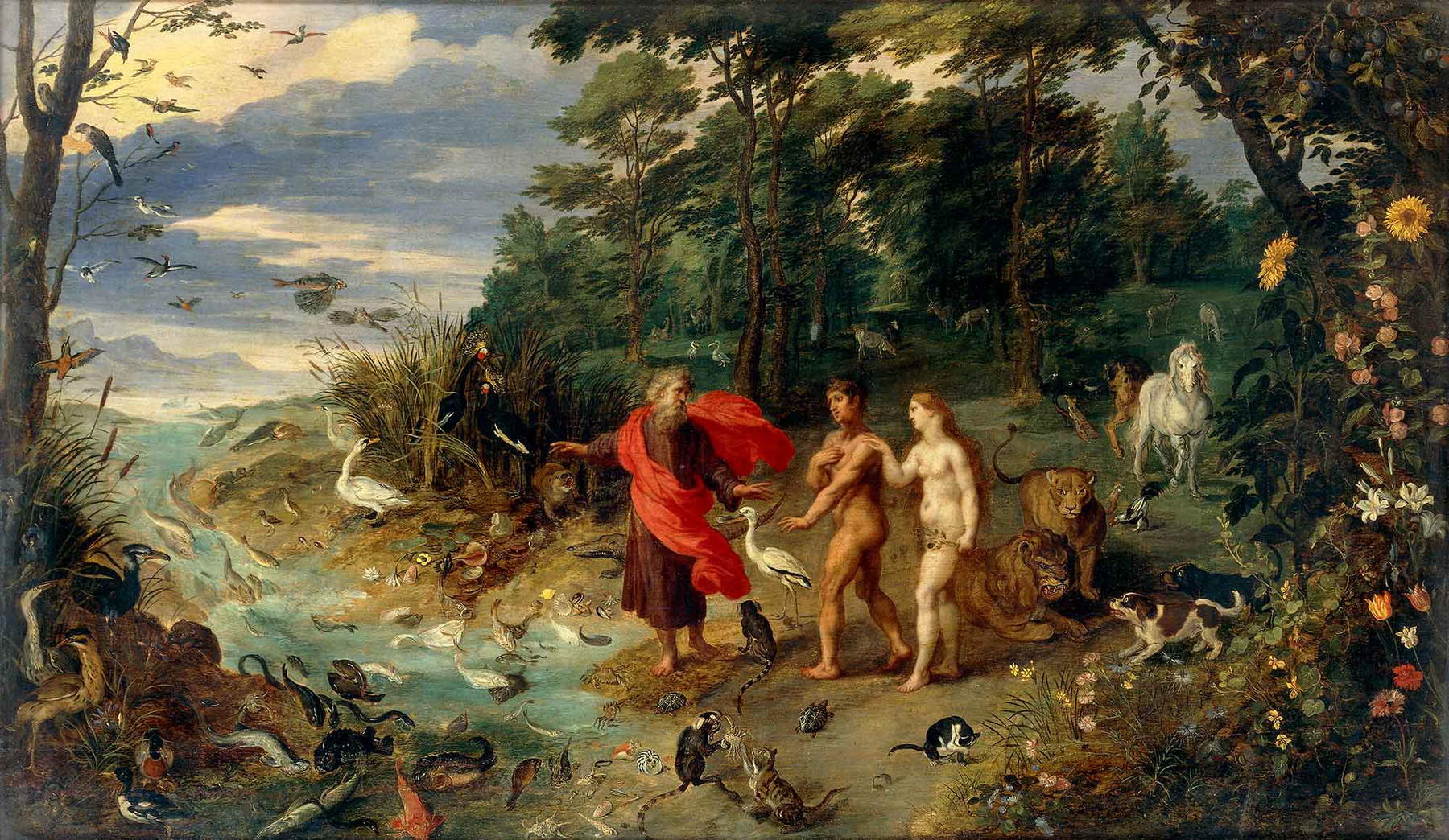 Jan Brueghel el Joven, Adán y Eva en el Jardín del Edén (c. 1640; óleo sobre tabla, 49 x 83; Milán, Pinacoteca Ambrosiana) Jan Brueghel el Joven, Adán y Eva en el Jardín del Edén (c. 1640; óleo sobre tabla, 49 x 83; Milán, Pinacoteca Ambrosiana)