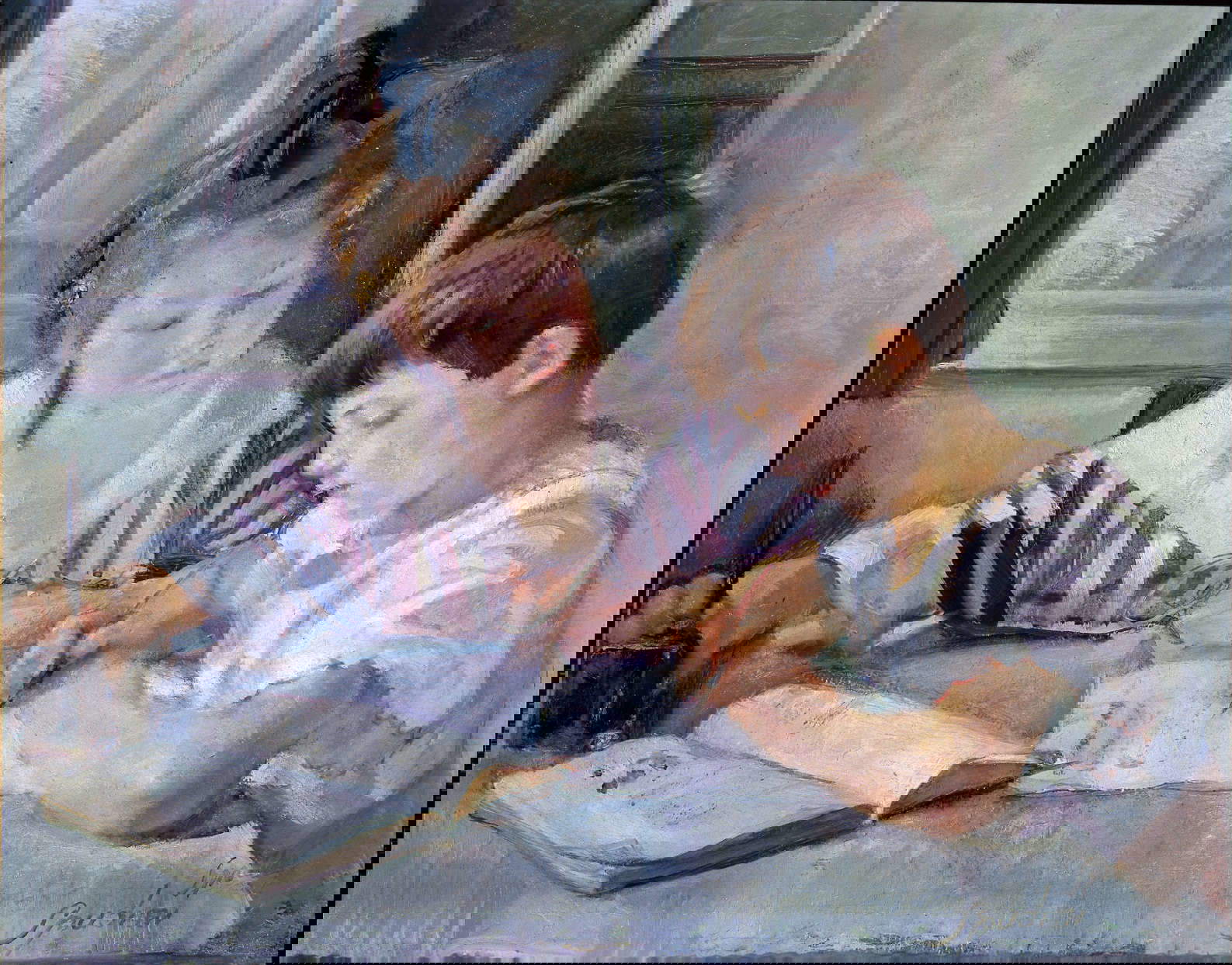 Armando Spadini, Enfants lisant (1918 ; huile sur toile, 61 x 82 cm ; Banque d'Italie)