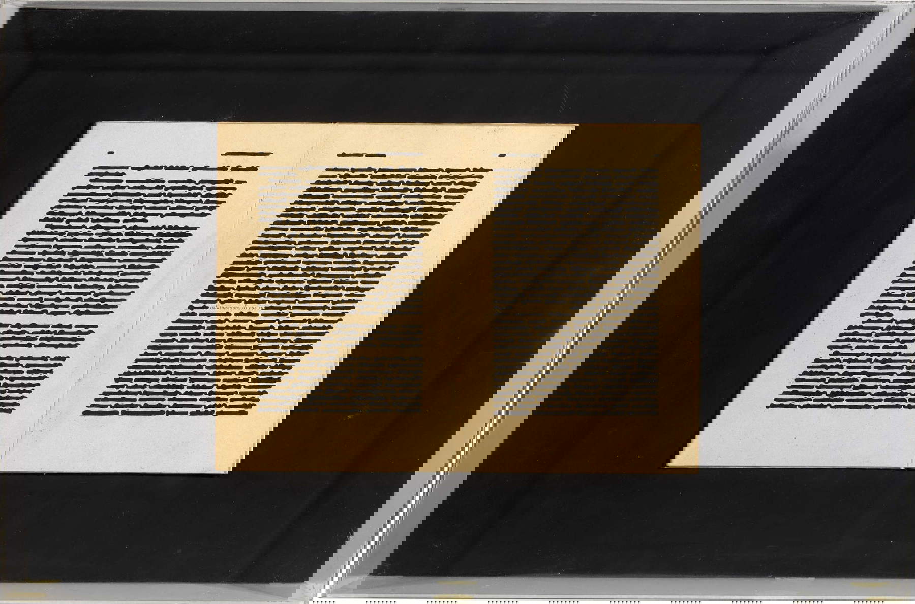 Emilio Isgro, Infatuation (Book Erased) (1972 ; livre, techniques mixtes, plexiglas sur carton, 40 x 60 x 27 cm)