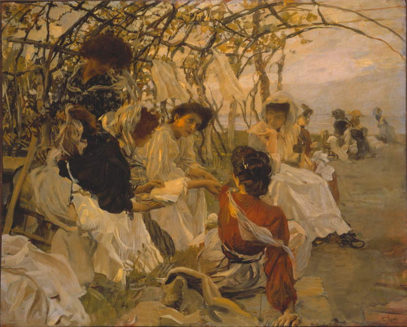 Ettore Tito, Pages d'amour ou lecture (1907 ; huile sur toile, 60 x 73 cm ; Gênes, Raccolte Frugone)