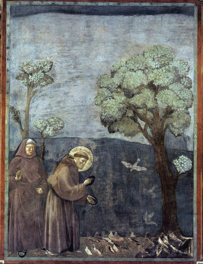 Giotto, Die Verkündigung an die Vögel (Fresko, 270×200 cm; Assisi, Obere Basilika des Heiligen Franz von Assisi) Giotto, Die Verkündigung an die Vögel (Fresko, 270×200 cm; Assisi, Obere Basilika des Heiligen Franz von Assisi)