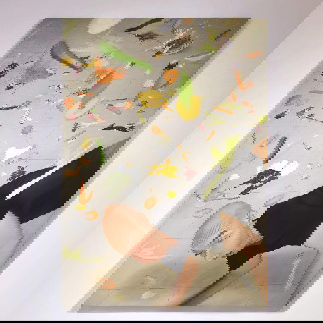 Flavio Orlando, Der Fall (2024; Öl auf Leinwand, 120 x 170 cm)