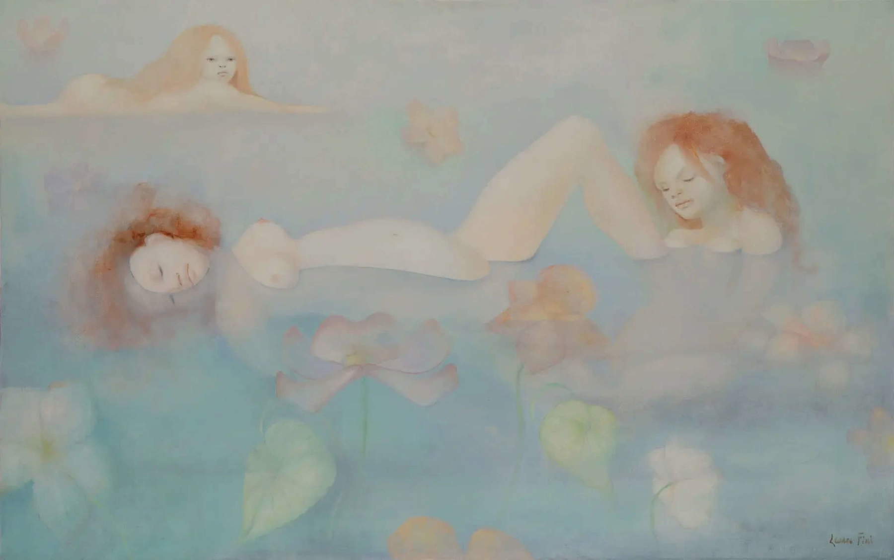 Leonor Fini, Le bagnanti (1968; olio su tela, 72,3 x 115,5 cm; Collezione privata)