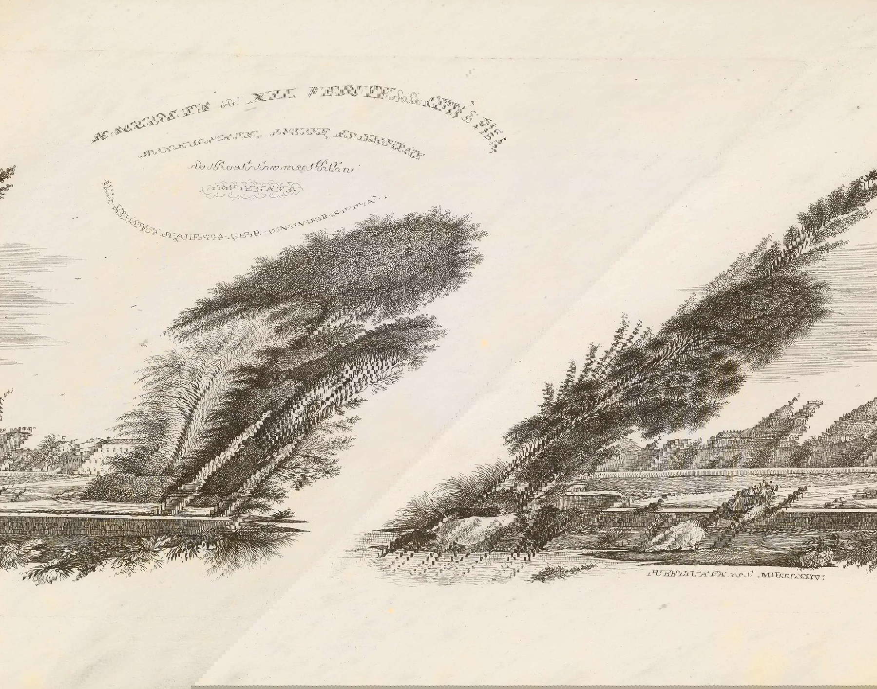 Bartolomeo Polloni, Colección de XII vistas de la ciudad de Pisa (1834; grabado, 190 x 257 mm; colección privada). Foto: Pandolfini