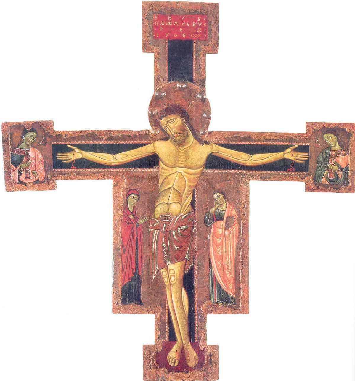 Maestro di Castelfiorentino, Christus patiens tra due angeli, la Vergine e san Giovanni evangelista (metà del XIII secolo; tempera e argento su tavola; Pisa, Museo Nazionale di San Matteo, inv. 5721) Maestro di Castelfiorentino, Christus patiens tra due angeli, la Vergine e san Giovanni evangelista (metà del XIII secolo; tempera e argento su tavola; Pisa, Museo Nazionale di San Matteo, inv. 5721)