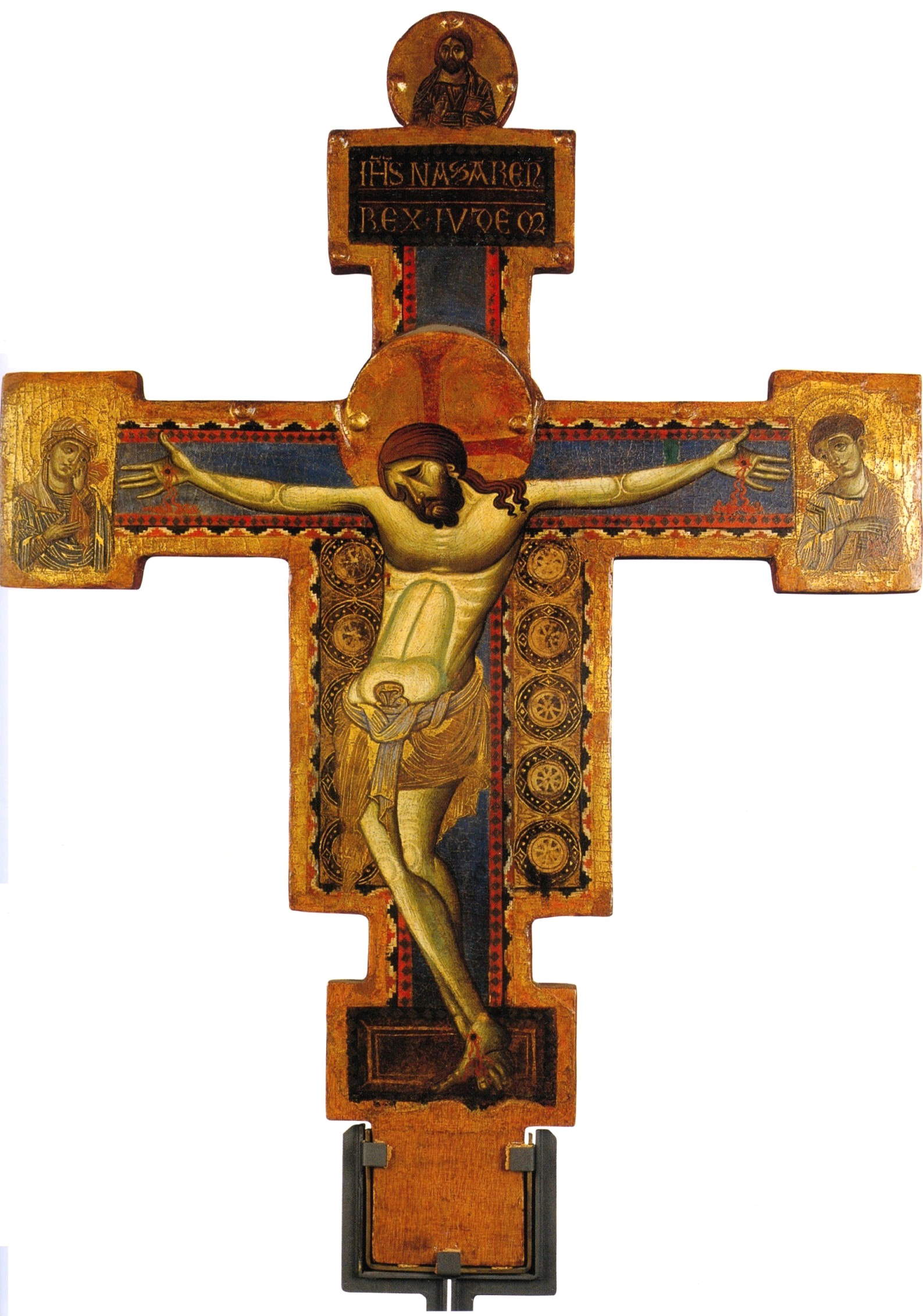 Giunta Pisano, Croce processionale dipinta su entrambi i lati: Christus patiens tra la Vergine e san Giovanni evangelista (metà del XIII secolo; tempera e oro su tavola, 113 x 83 cm; Pisa, Museo Nazionale di San Matteo, inv. 2325) Giunta Pisano, Croce processionale dipinta su entrambi i lati: Christus patiens tra la Vergine e san Giovanni evangelista (metà del XIII secolo; tempera e oro su tavola, 113 x 83 cm; Pisa, Museo Nazionale di San Matteo, inv. 2325)