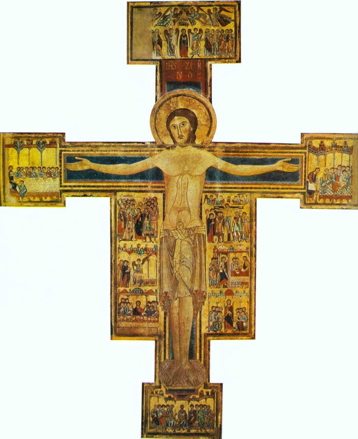 Maestro della croce del Santo Sepolcro, Christus triumphans e storie (seconda metà del XII secolo; tempera e oro su tavola; Pisa, Museo Nazionale di San Matteo, inv. 15) Maestro della croce del Santo Sepolcro, Christus triumphans e storie (seconda metà del XII secolo; tempera e oro su tavola; Pisa, Museo Nazionale di San Matteo, inv. 15)