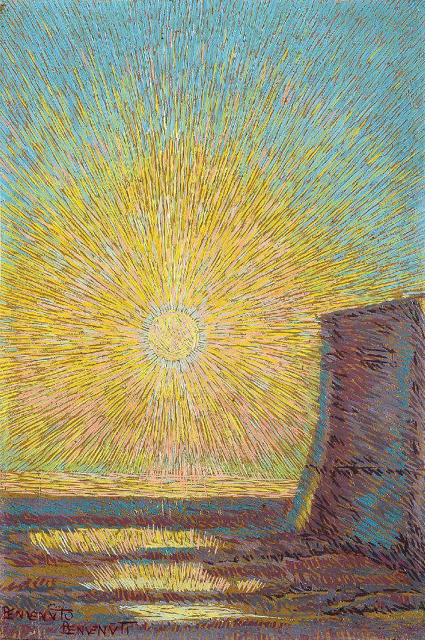 Benvenuto Benvenuti, Puesta de sol (óleo sobre tabla, 28 x 18,7 cm). En concesión de Farsetti Arte. Benvenuto Benvenuti, Puesta de sol (óleo sobre tabla, 28 x 18,7 cm). En concesión de Farsetti Arte.