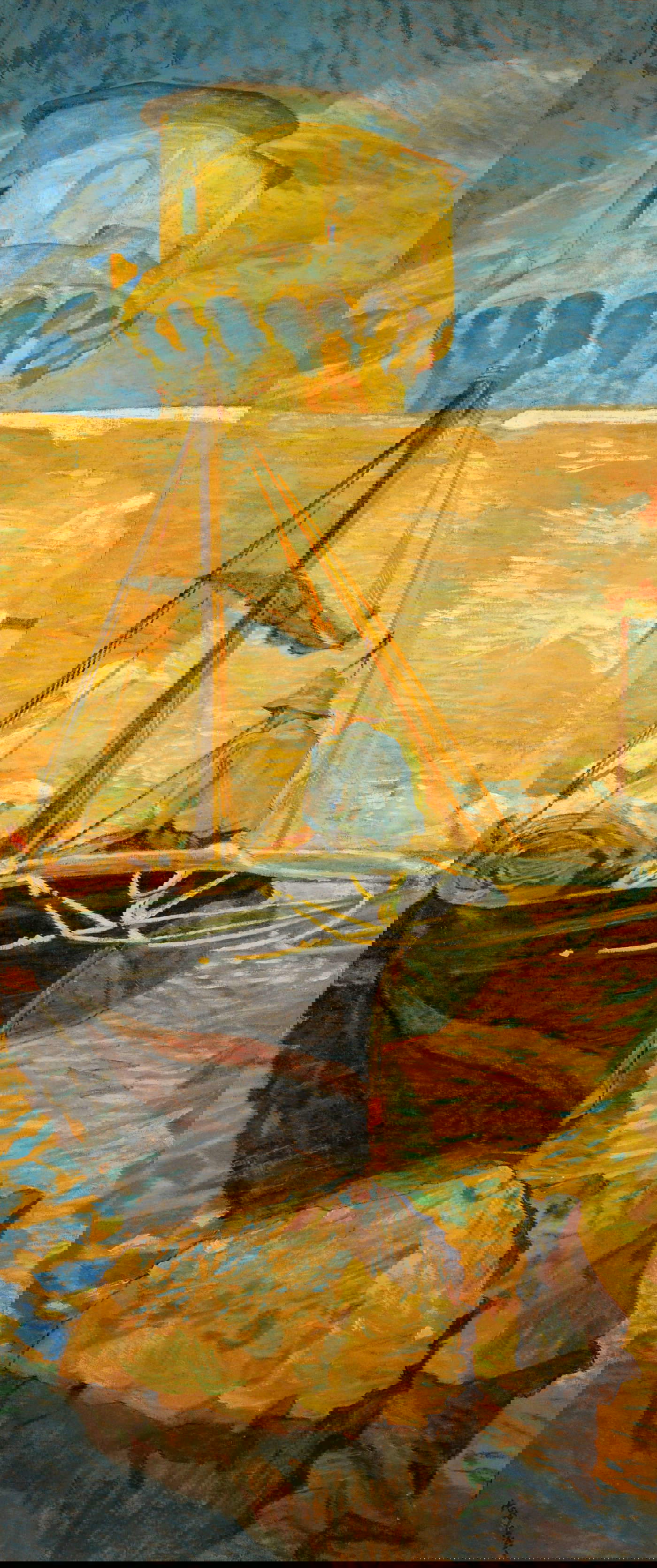 Mario Puccini, Il Lazzeretto (Barca con pescador sentado por detrás) (1908-1912; óleo sobre lienzo, 205 x 95 cm; colección particular) Mario Puccini, Il Lazzeretto (Barca con pescador sentado por detrás) (1908-1912; óleo sobre lienzo, 205 x 95 cm; colección particular)
