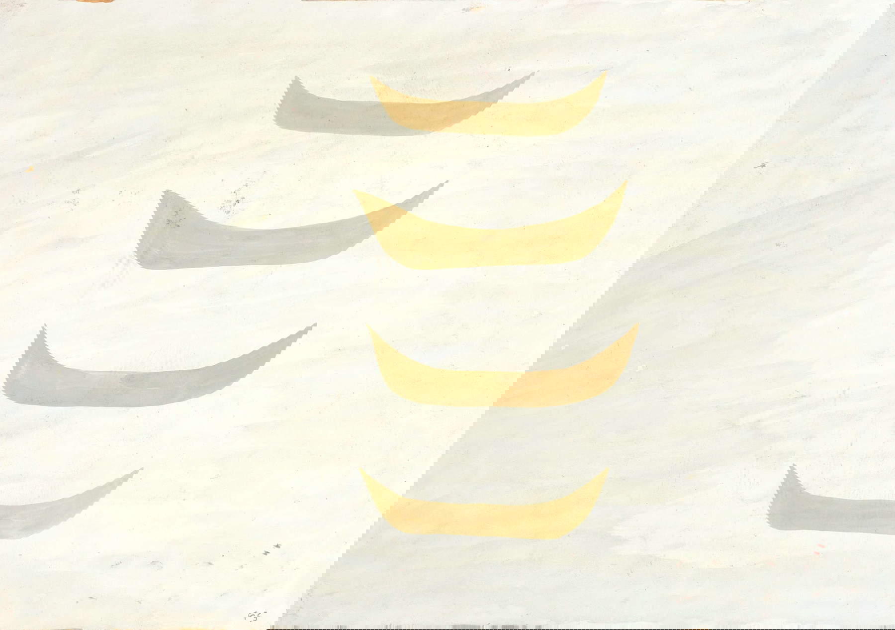Carlo Zinelli, Vier ockerfarbene Boote auf weißem Grund (verso) (um 1962; Tempera auf Papier, 35 x 50 cm; Sammlung Fondazione Cariverona). Foto: Stefano Saccomani Carlo Zinelli, Vier ockerfarbene Boote auf weißem Grund (verso) (um 1962; Tempera auf Papier, 35 x 50 cm; Sammlung Fondazione Cariverona). Foto: Stefano Saccomani