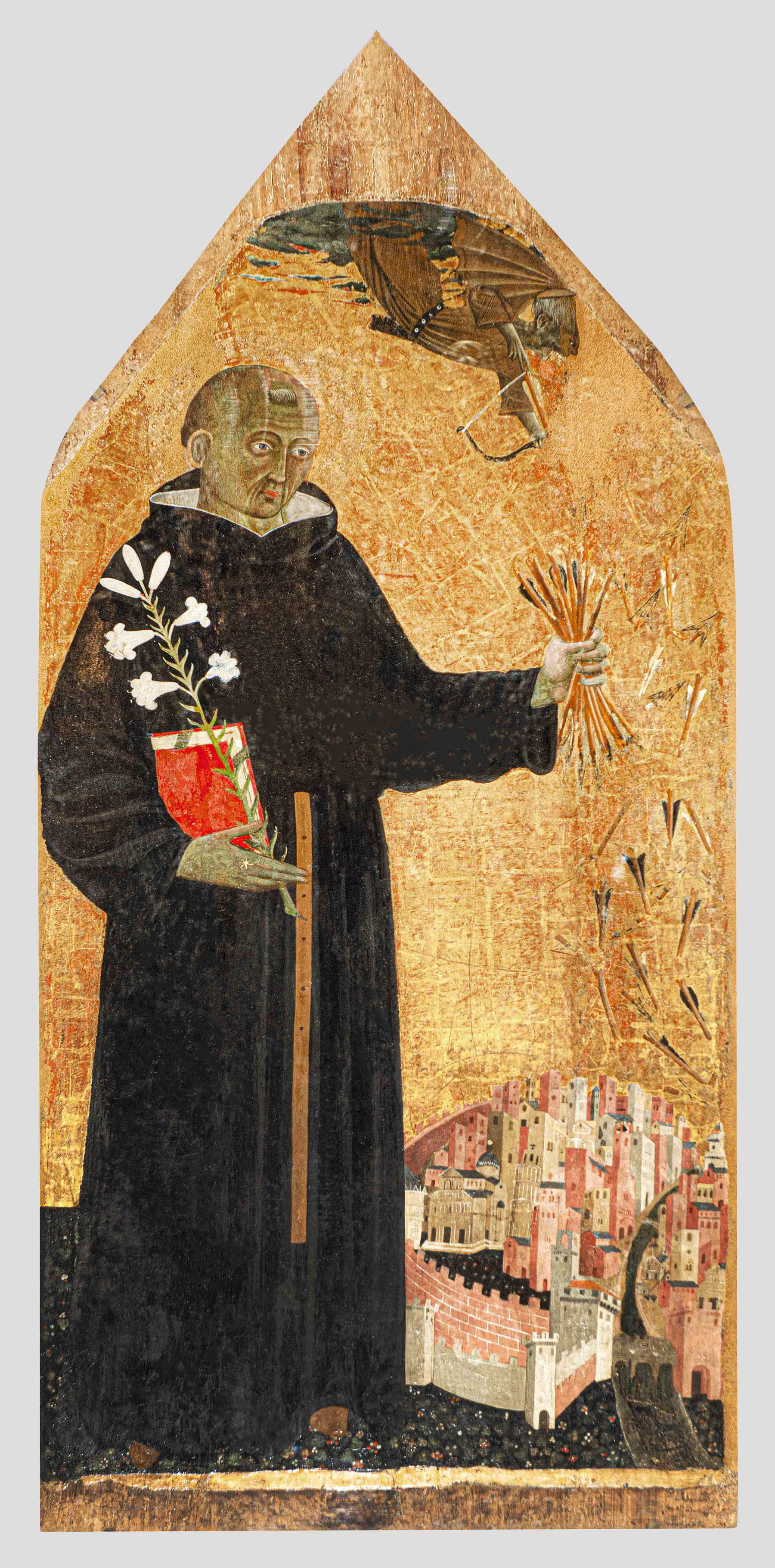 Borghese di Piero Borghese, Saint Nicolas de Tolentino défendant Pise contre la peste (vers 1440 ; Pise, San Nicola) Borghese di Piero Borghese, Saint Nicolas de Tolentino défendant Pise contre la peste (vers 1440 ; Pise, San Nicola)
