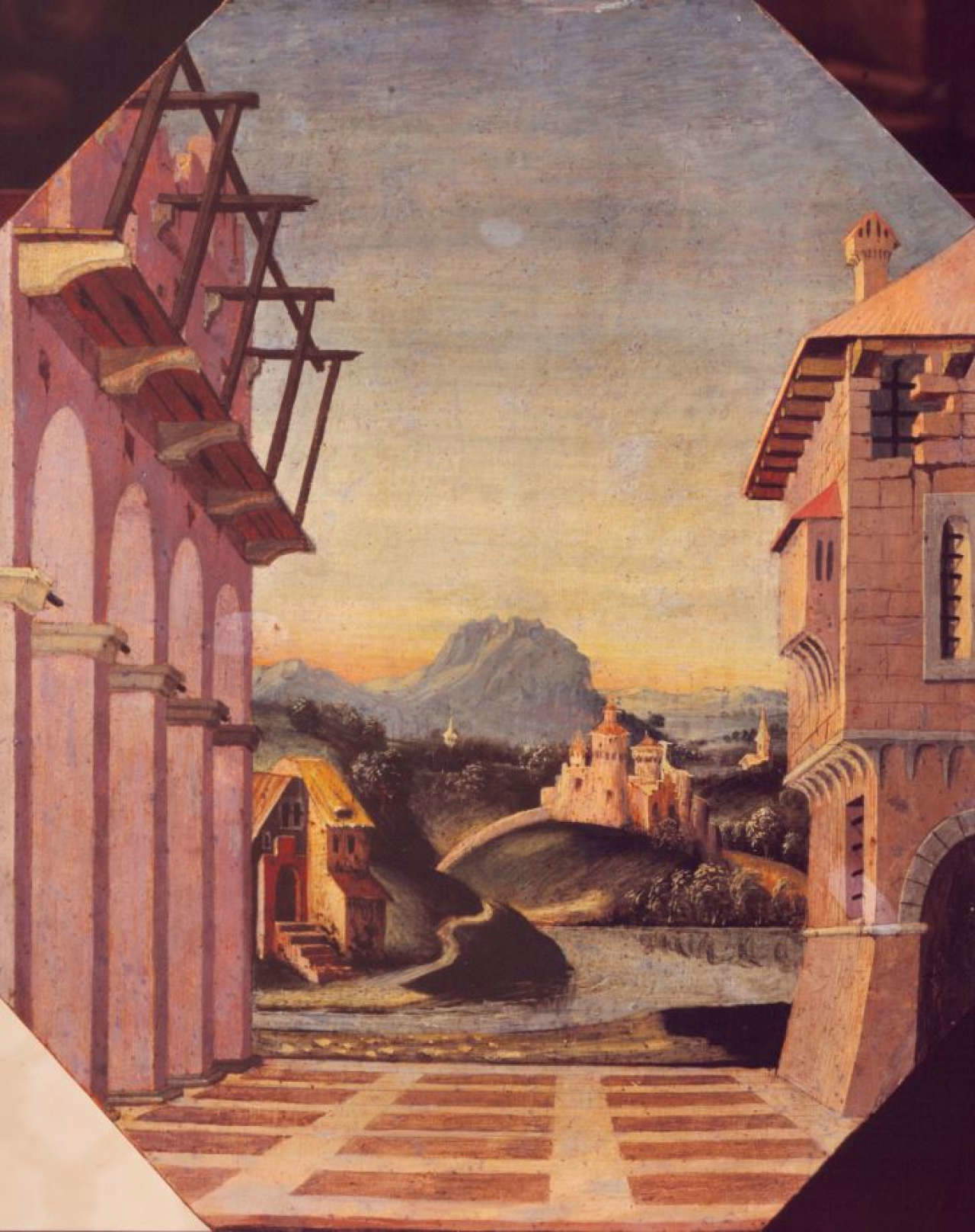 Girolamo Marchesi da Cotignola and Sebastiano Serlio (?), City View (1520; tempera on panel, 46 x 37 cm; Modena, The BPER Gallery) Girolamo Marchesi da Cotignola and Sebastiano Serlio (?), City View (1520; tempera on panel, 46 x 37 cm; Modena, The BPER Gallery)