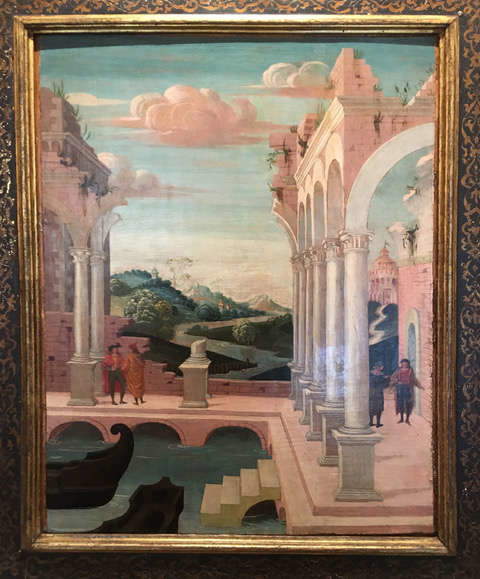 Girolamo Marchesi da Cotignola and Sebastiano Serlio (?), View of a city (1520; tempera on panel; Private collection) Girolamo Marchesi da Cotignola and Sebastiano Serlio (?), View of a city (1520; tempera on panel; Private collection)