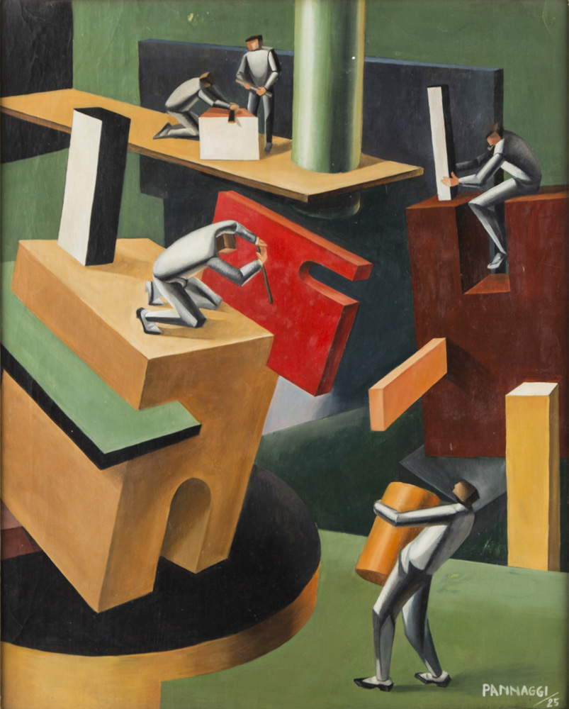 Ivo Pannaggi, The Builders (1925; oil on cardboard, 49.7 x 39.7 cm; Private collection) Ivo Pannaggi, The Builders (1925; oil on cardboard, 49.7 x 39.7 cm; Private collection)