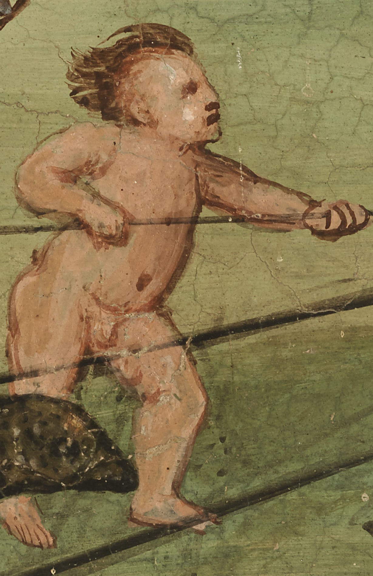 6. Particolare dell&rsquo;affresco sul putto che pungola le popolane. Su concessione del Ministero della Cultura - Direzione Regionale Musei Nazionali Lombardia