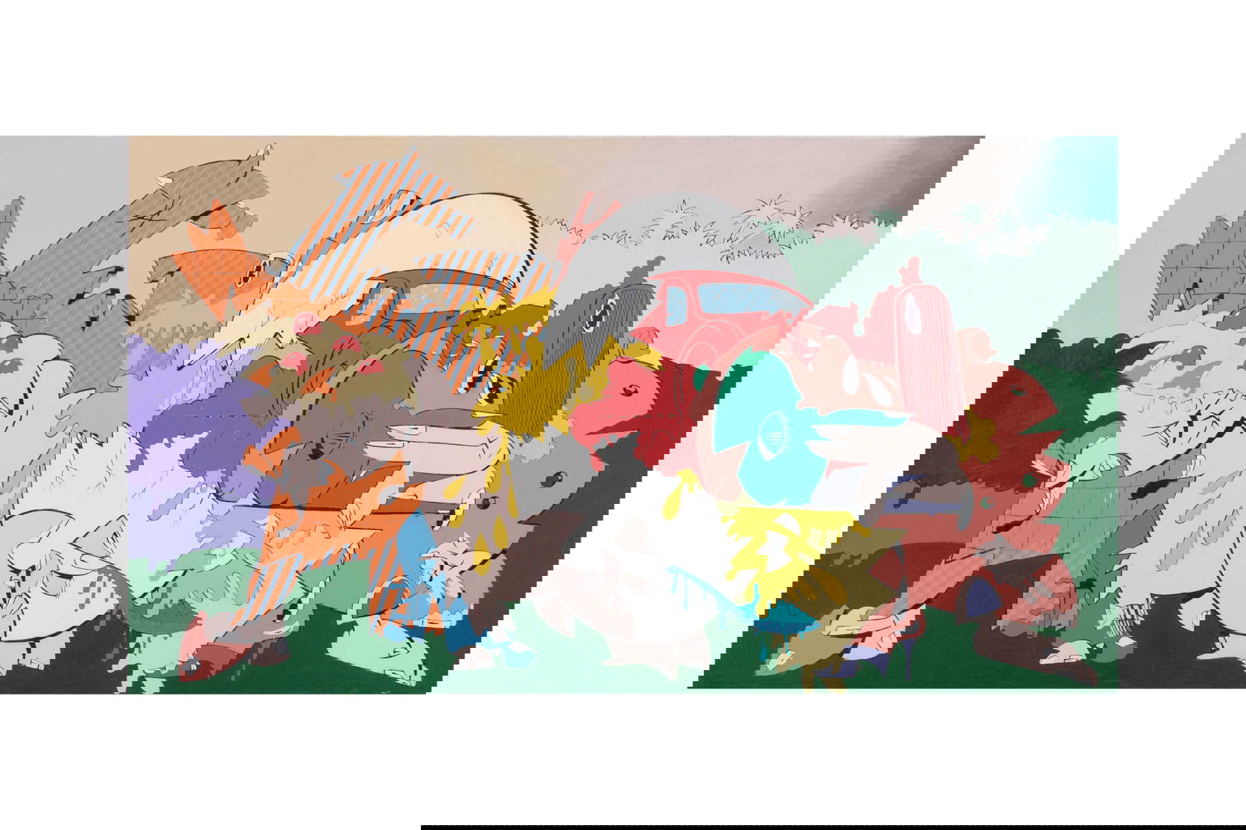 Valerio Adami, Œuf cassé (1963 ; 195 x 345,2 cm ; collection privée). Par concession de Giò Marconi, Milan Valerio Adami, Œuf cassé (1963 ; 195 x 345,2 cm ; collection privée). Par concession de Giò Marconi, Milan